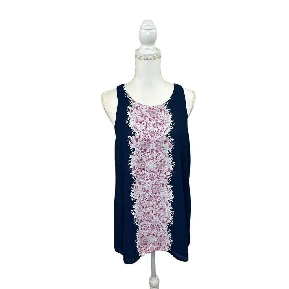 Max Studio Lined Sleeveless Tunic Royal Blue Pink White Women’s Size Medium